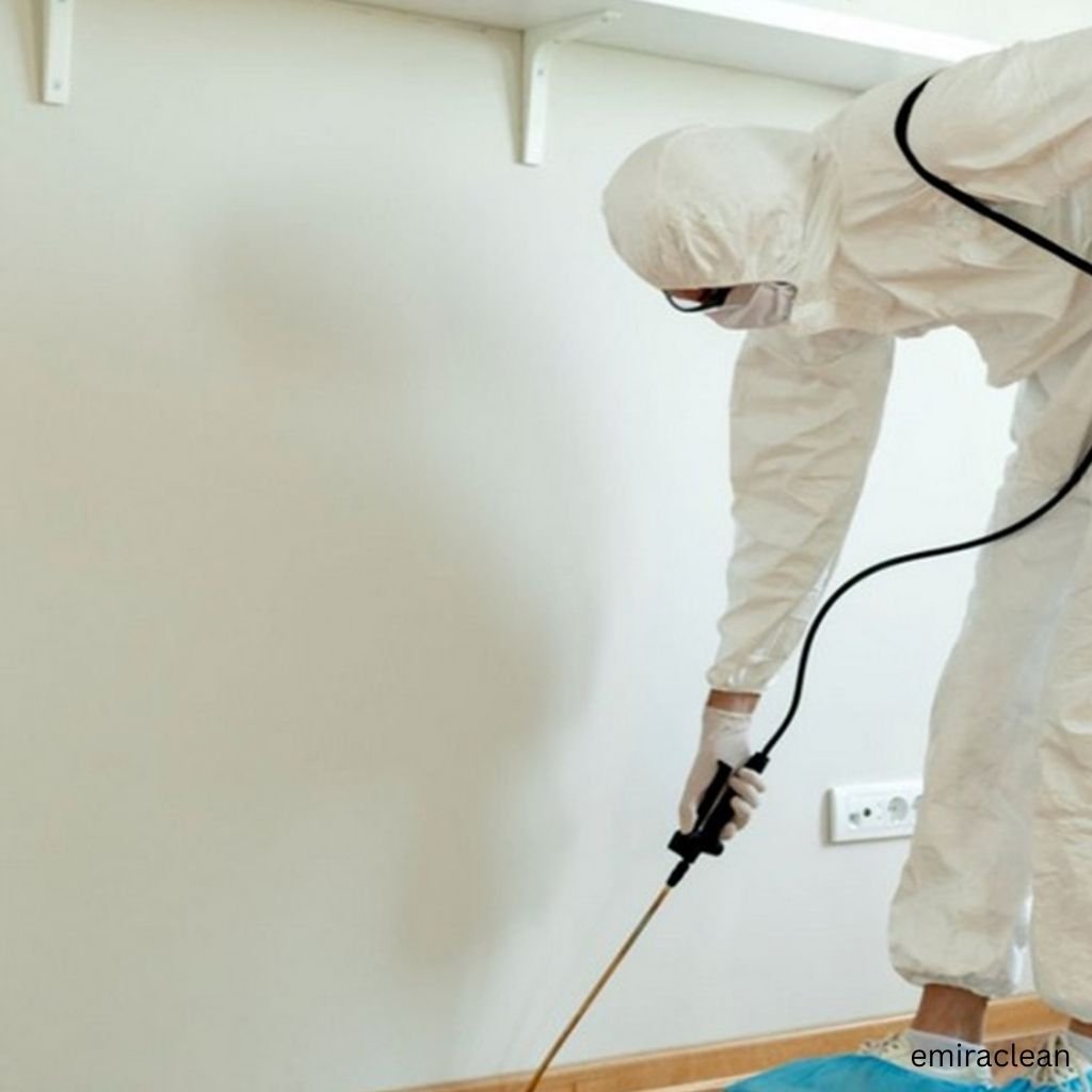 Technician spraying eco-friendly pest control solution in Dubai home
