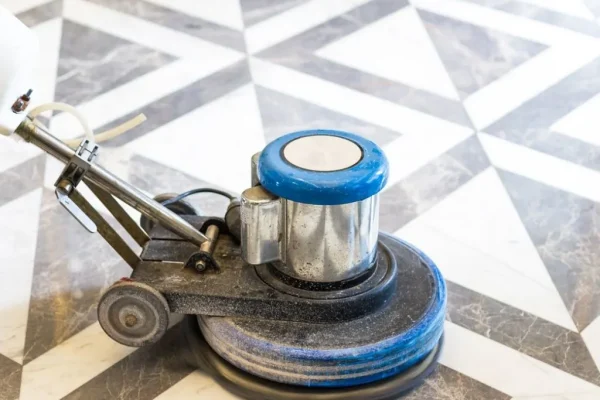 Before and after marble polishing showing restored floor shine